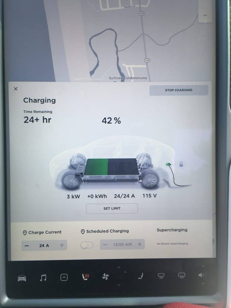 tesla campground charging time with a tt-30