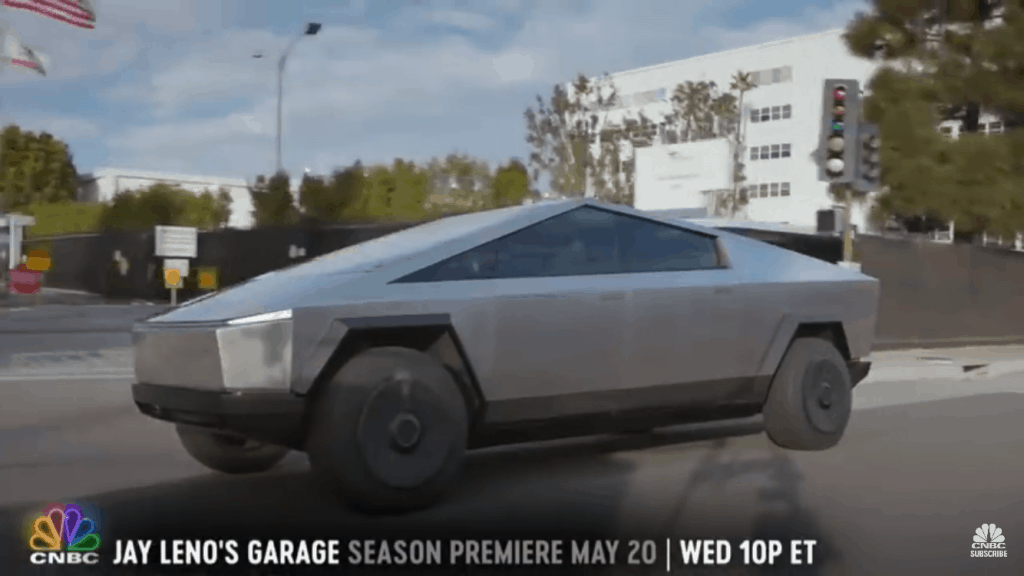 elon musk and the cybertruck on jay leno's garage