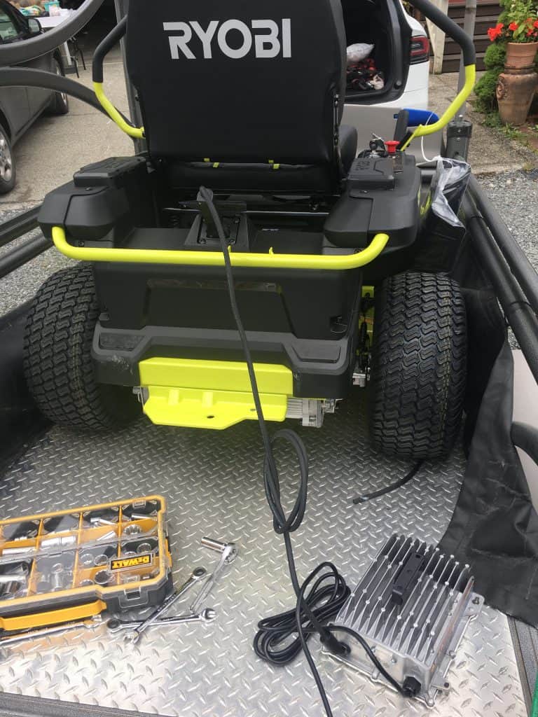 Charging the Ryobi electric zero turn mower