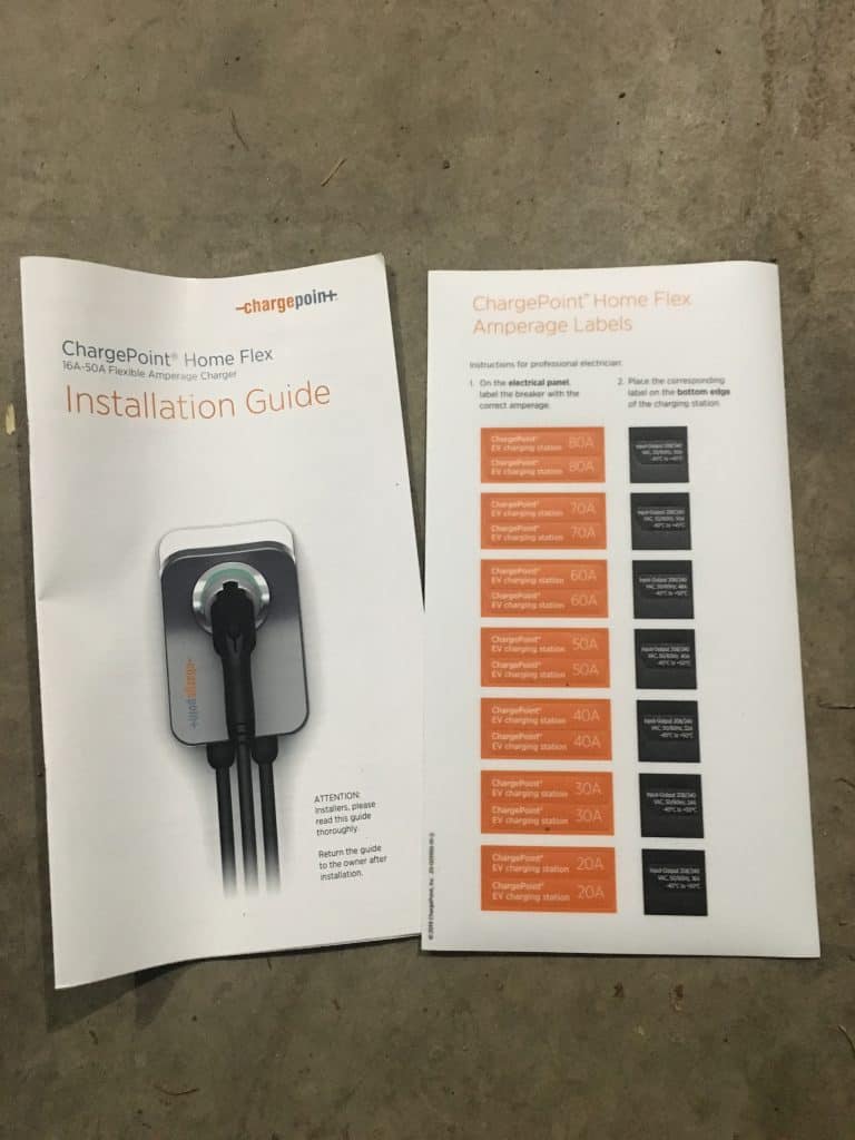 chargepoint home flex installation guide and amperage labels