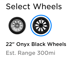 tesla weight 22" wheels