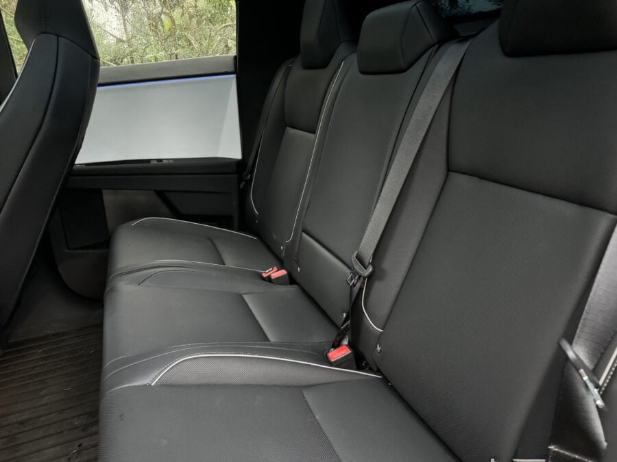 cybertruck rear seats can be folded up to maximize storage space